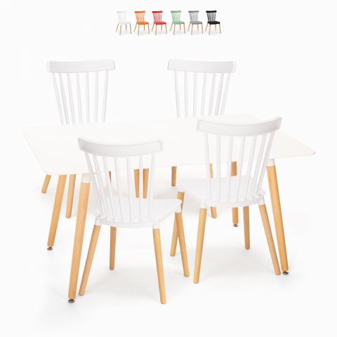 Set tavolo da pranzo bianco 120x80cm 4 sedie design cucina ristorante Bounty Promozione