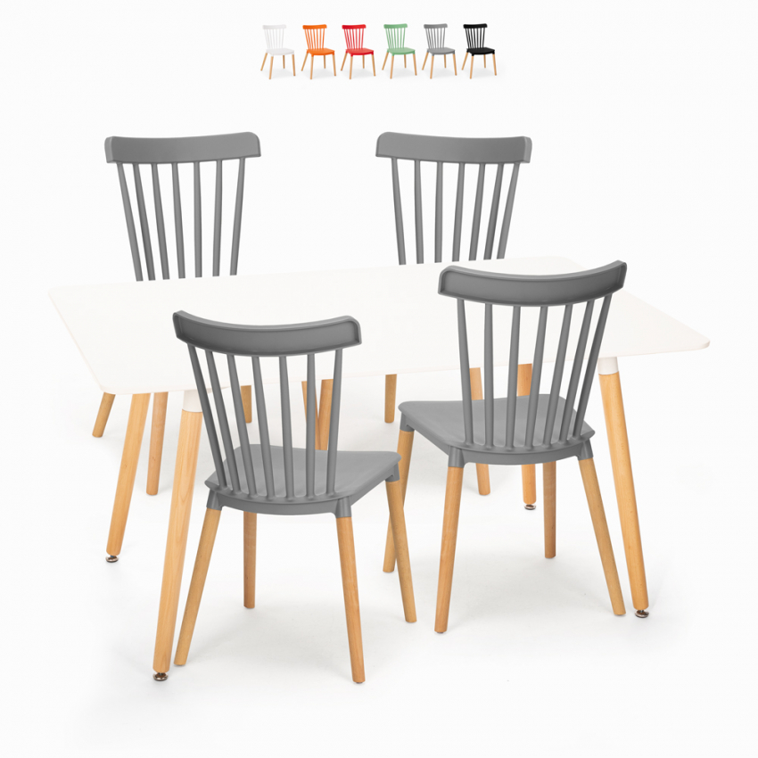 Set tavolo da pranzo bianco 120x80cm 4 sedie design cucina ristorante Bounty 