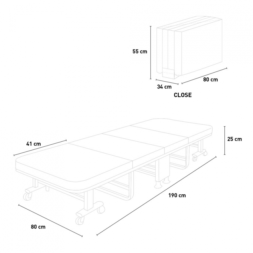 Kongea Letto pieghevole 80x190cm brandina salvaspazio richiudibile