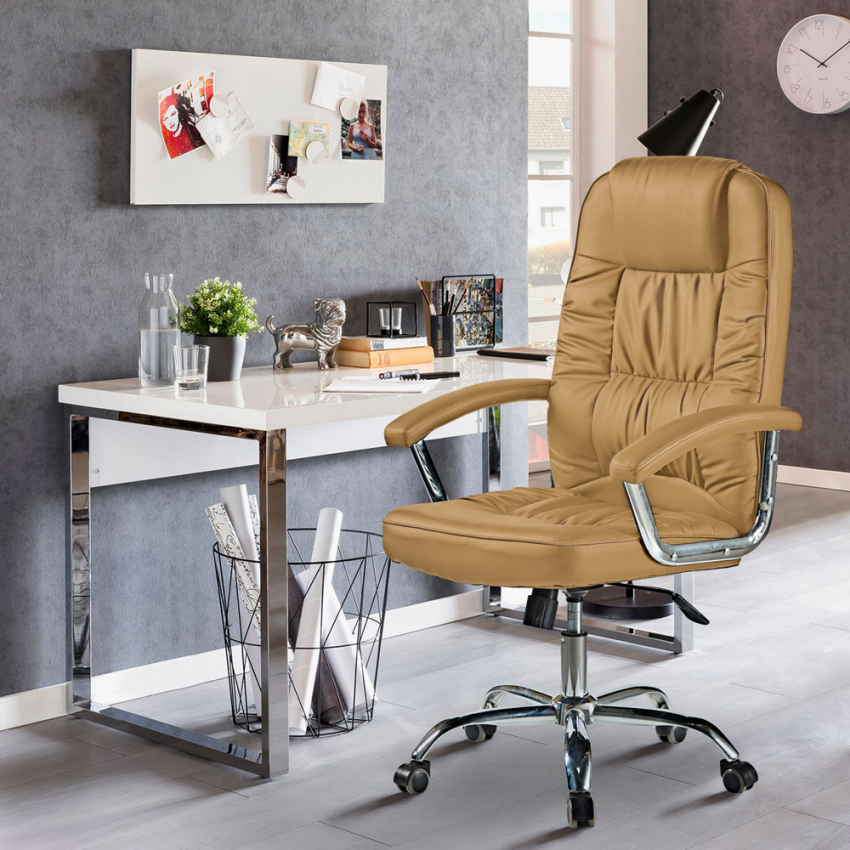 Poltrona sedia per ufficio ergonomica imbottita in similpelle Commodus Coffee Promozione