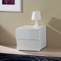 Comodino camera da letto 2 cassetti bianco lucido Onda Smart Promozione