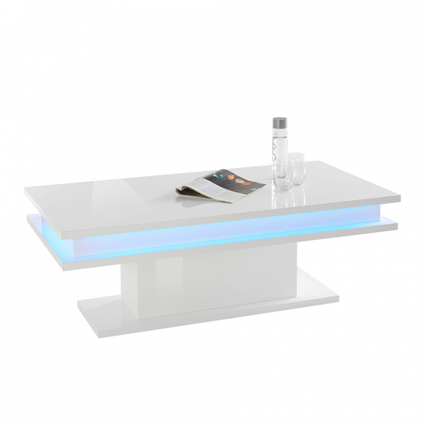 Tavolino da caffè design moderno bianco 100x55cm luce LED Little Big Promozione