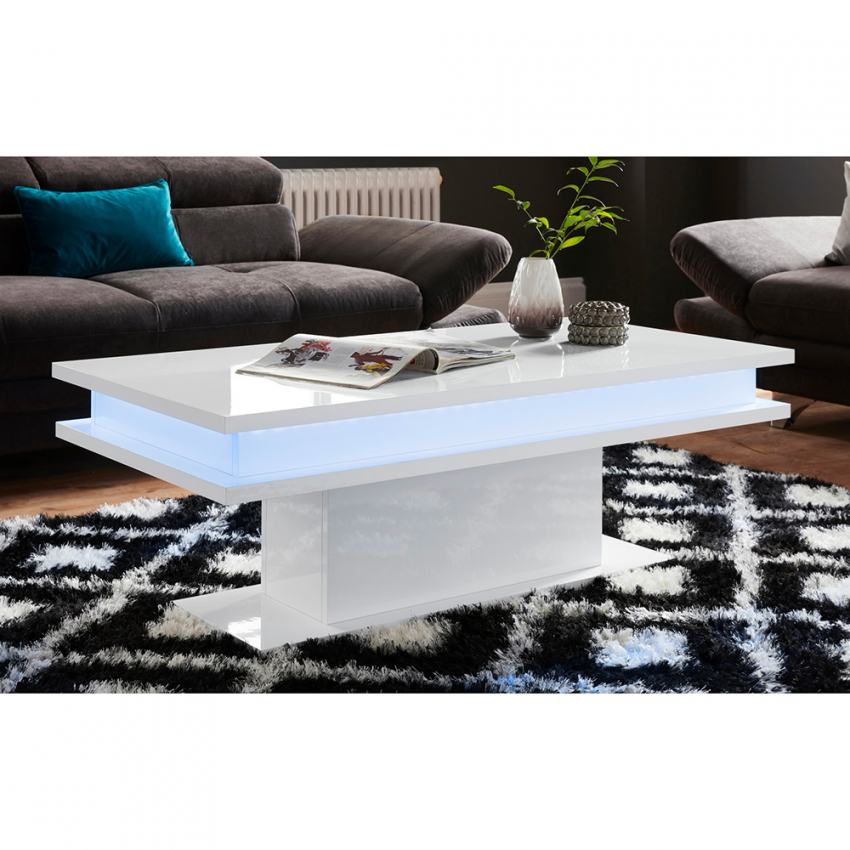 Tavolino Da Caffè Design Moderno Bianco 100x55cm Luce LED Little Big
