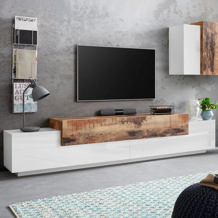 Mobile porta tv 240x41 cm in legno bianco lucido - Boras living