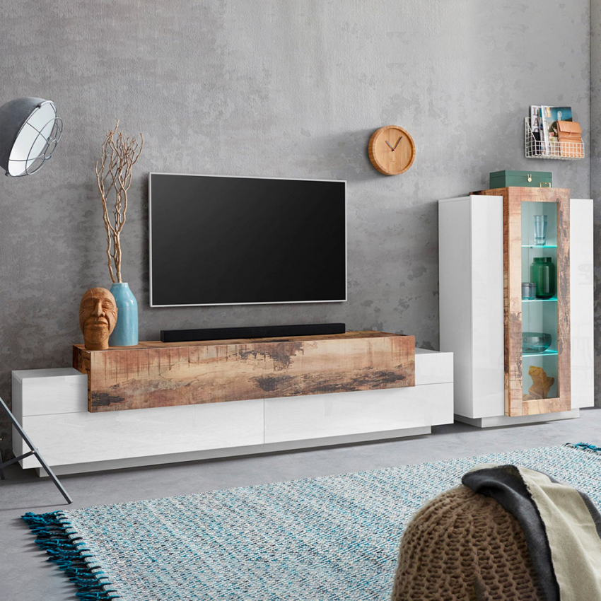 Parete attrezzata da soggiorno Luxury design moderno in legno noce  nazionale - Porta TV L 360 H 240 P 50 cm - XLAB Design