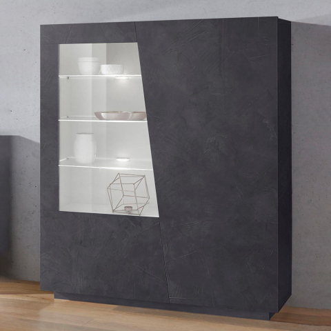 Credenza moderna con vetrina libreria 120x43 cm design ardesia Vega Bias