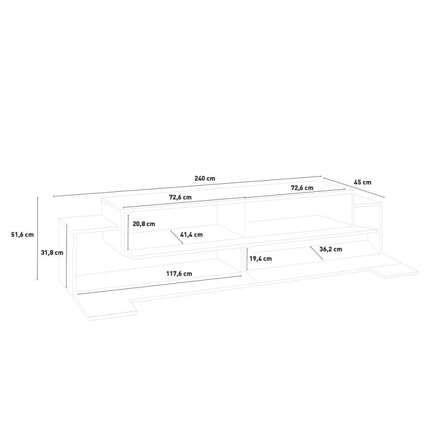 Corona Low Grey Mobile porta TV design 240cm 4 vani 3 ante bianco grigio