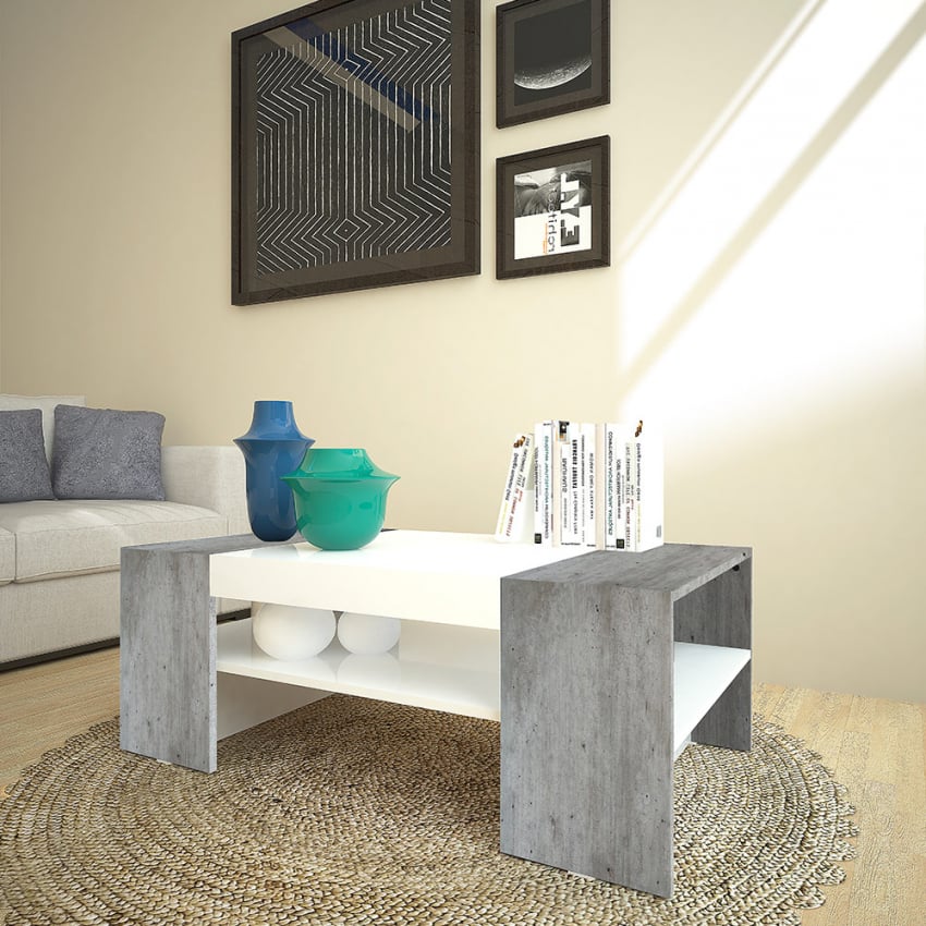 Tavolino da caffè soggiorno 110x60cm design moderno Cherry Concrete per salotto piccolo