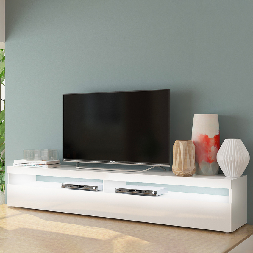 Burrata Mobile porta TV soggiorno design 200cm 4 vani 2 ante bianco lucido