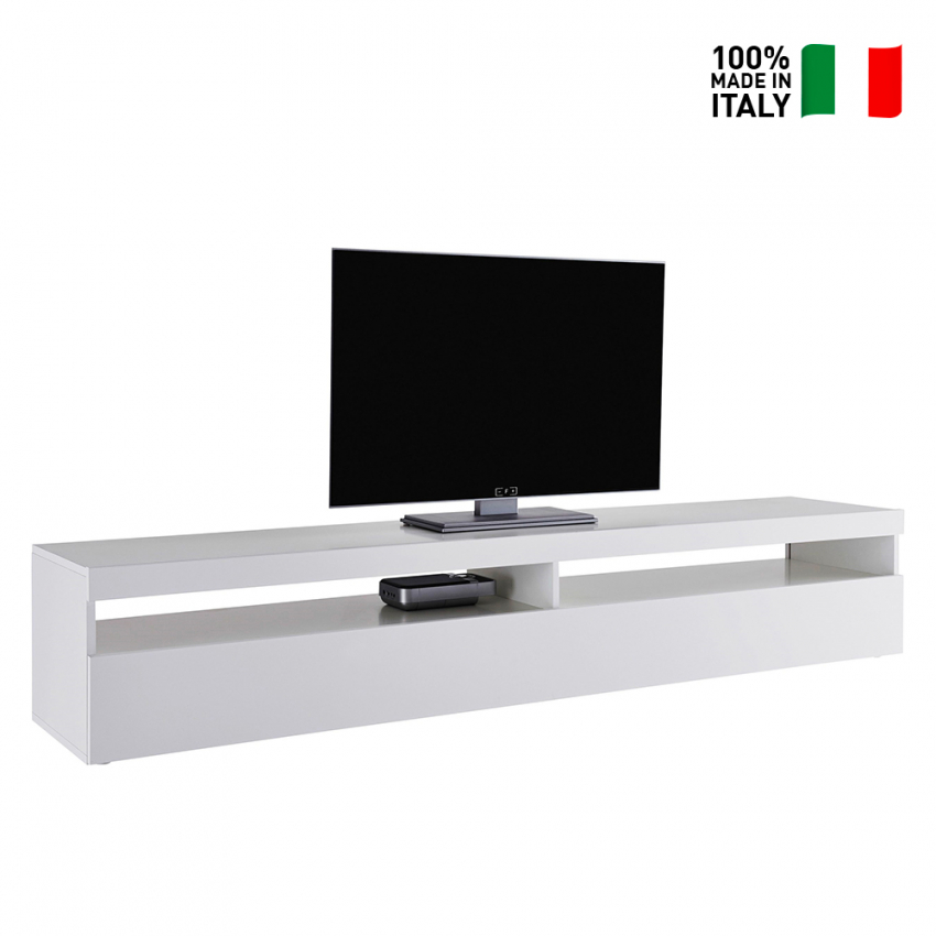 Mobile porta TV moderno finitura Bianco Lucido, Made in Italy