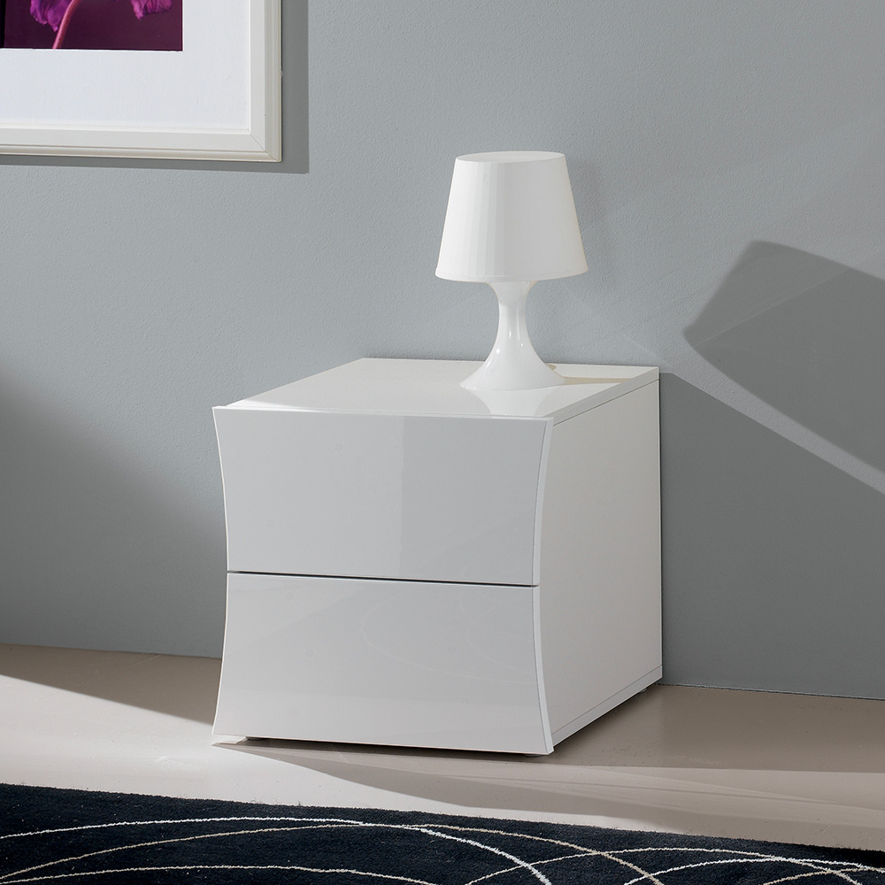 Comodino design bianco lucido 2 cassetti camera da letto Arco Smart