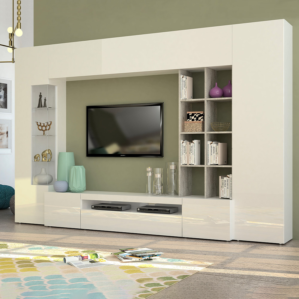Equipped Wall With White Gray Column Cabinet TV Stand Egypt Report
                        