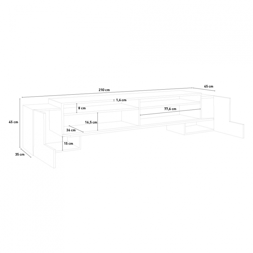 Pillon Acero XXL mobile porta tv 3 ante 2 vani 210cm design soggiorno