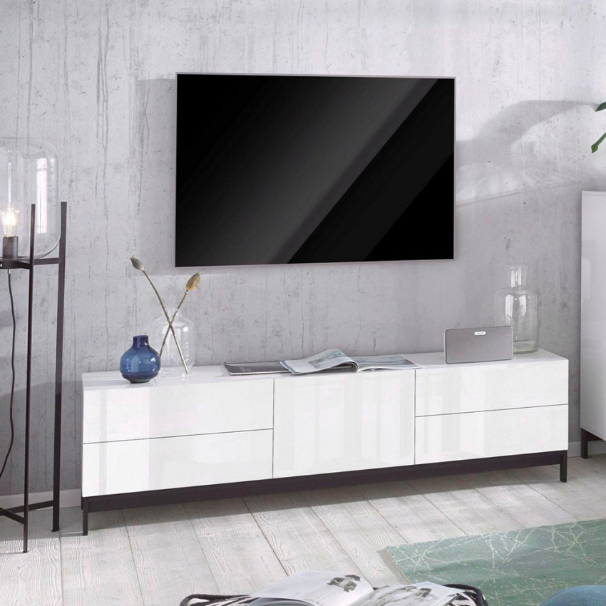 Soggiorno bianco laccato lucido effetto marmo con Porta Tv - Dream