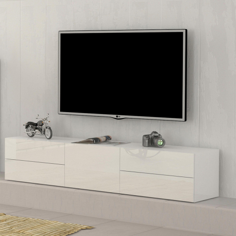 Mobile porta TV bianco lucido design 170cm anta 4 cassetti Metis Living