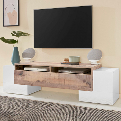 Mobile porta tv anta a ribalta 2 vani a giorno design 170cm Pillon Acero L