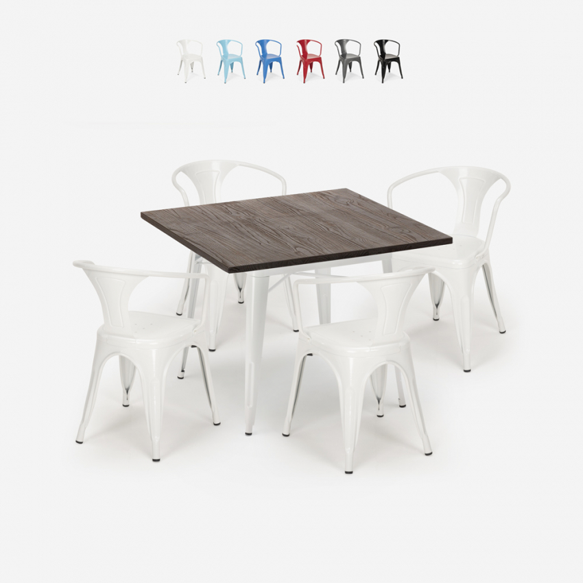 set tavolo 80x80cm design industriale 4 sedie stile bar cucina hustle white Offerta set tavolo 80x80cm design industriale 4 sedie stile bar cucina hustle white Offerta
