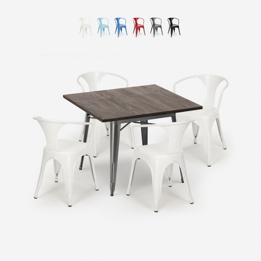 set design industriale tavolo 80x80cm 4 sedie stile cucina bar hustle Offerta set design industriale tavolo 80x80cm 4 sedie stile cucina bar hustle Offerta