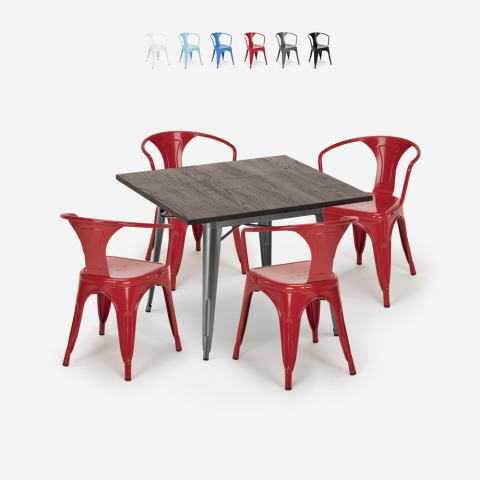 Set design industriale tavolo 80x80cm 4 sedie stile tolix cucina bar Hustle Promozione