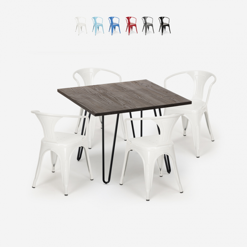 set 4 sedie stile tavolo 80x80cm design industriale bar cucina reims dark Offerta set 4 sedie stile tavolo 80x80cm design industriale bar cucina reims dark Offerta