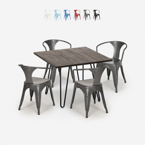 set 4 sedie stile Lix tavolo 80x80cm design industriale bar cucina reims dark Promozione