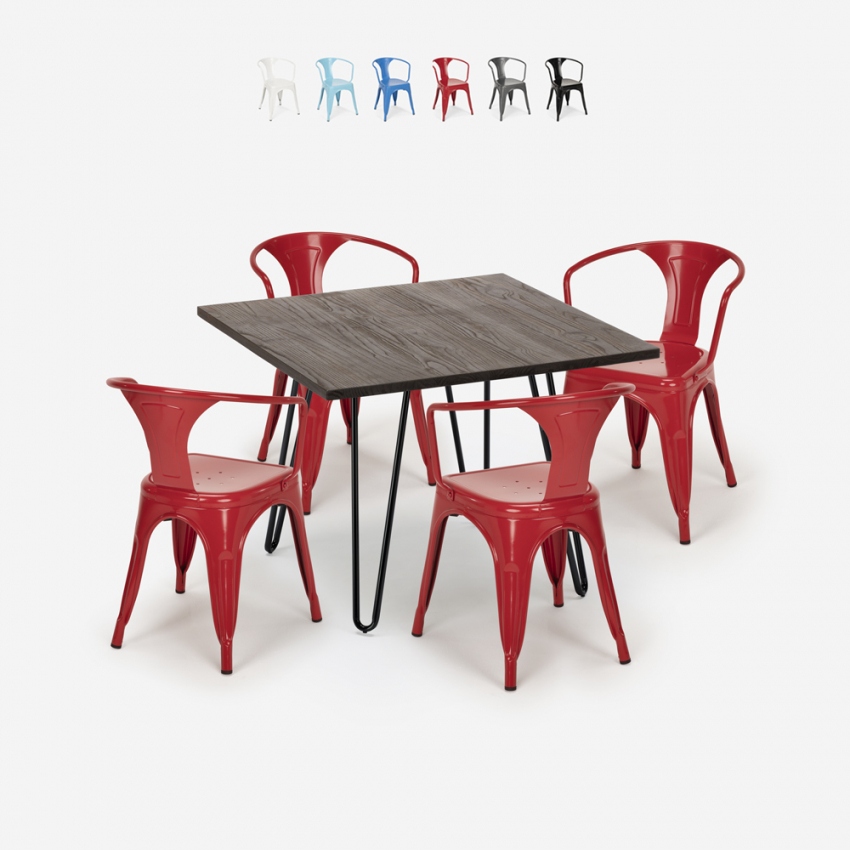 set 4 sedie stile Lix tavolo 80x80cm design industriale bar cucina reims dark Catalogo