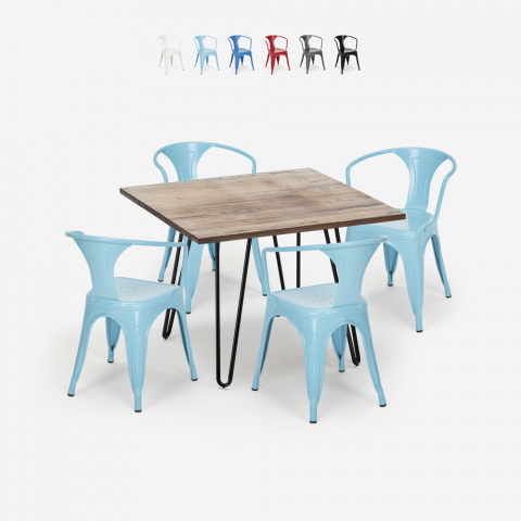 Set design industriale tavolo 80x80cm 4 sedie stile tolix cucina bar Reims