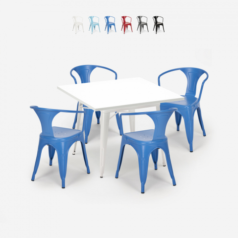 set 4 sedie Lix tavolo acciaio bianco 80x80cm industriale century white Promozione