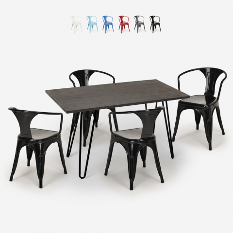 Set cucina ristorante tavolo legno 120x60cm 4 sedie stile industriale tolix Wismar Promozione