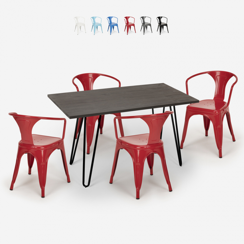 set cucina ristorante tavolo legno 120x60cm 4 sedie stile industriale wismar Catalogo