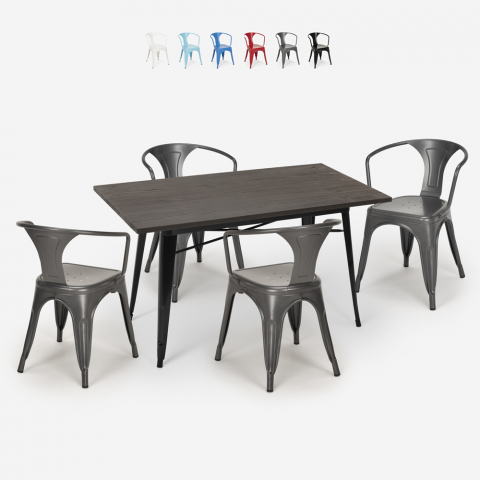 set design industriale tavolo 120x60cm 4 sedie stile cucina bar caster Promozione