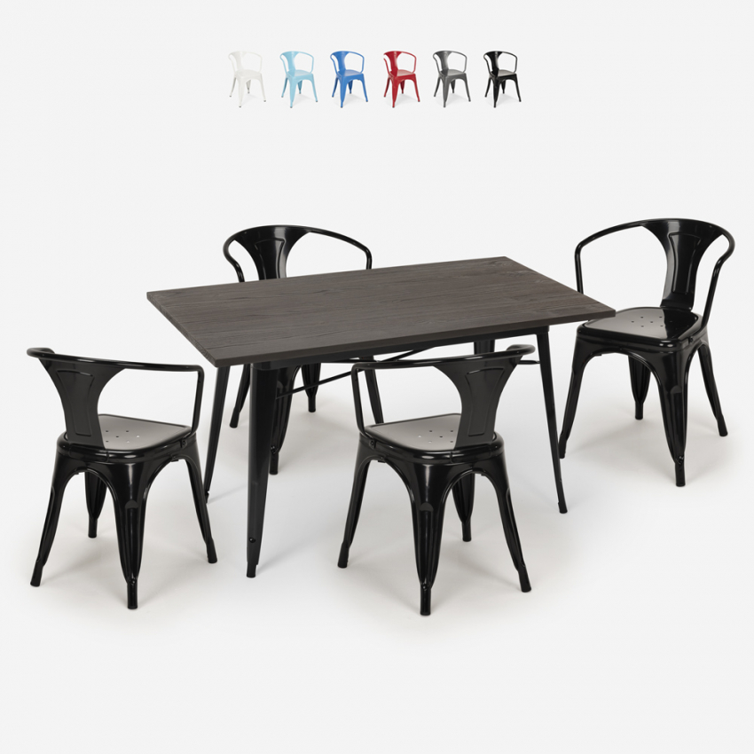 set design industriale tavolo 120x60cm 4 sedie stile cucina bar caster Sconti