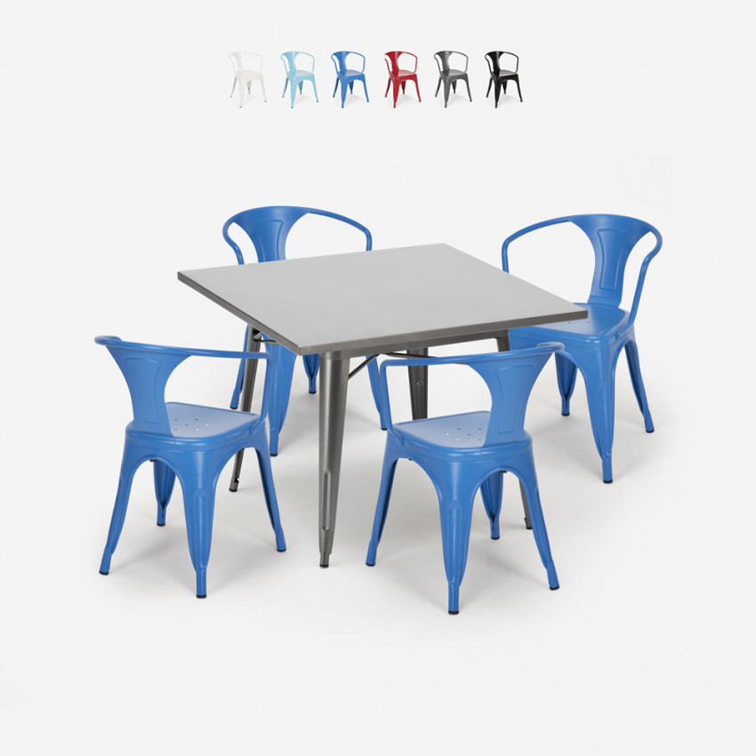 set industriale tavolo cucina acciaio 80x80cm 4 sedie century Saldi set industriale tavolo cucina acciaio 80x80cm 4 sedie century Saldi