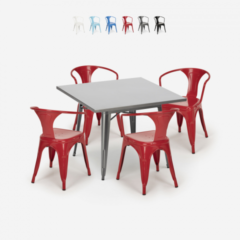 set industriale tavolo cucina acciaio 80x80cm 4 sedie Lix century Promozione