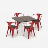 set tavolo cucina 80x80cm industriale 4 sedie legno metallo hustle wood white 