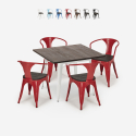 set tavolo cucina 80x80cm industriale 4 sedie Lix legno metallo hustle wood white Stock