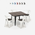 set industriale tavolo cucina 80x80cm 4 sedie Lix legno metallo hustle wood black Promozione