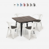 set industriale tavolo cucina 80x80cm 4 sedie legno metallo hustle wood black Promozione