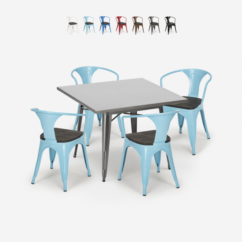 set cucina industriale tavolo 80x80cm 4 sedie Lix legno metallo century wood Vendita