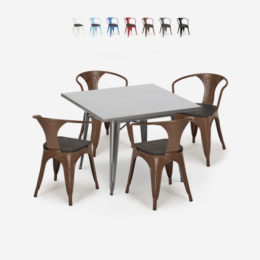 set cucina industriale tavolo 80x80cm 4 sedie legno metallo century wood Sconti
