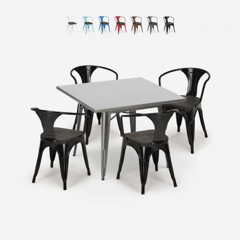 set cucina industriale tavolo 80x80cm 4 sedie Lix legno metallo century wood Promozione