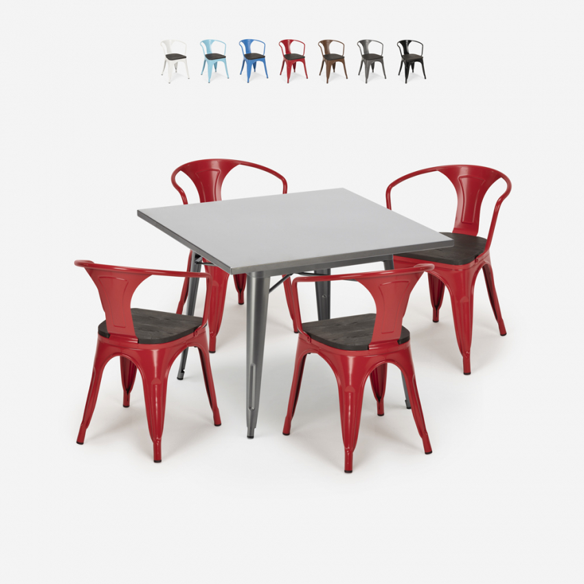 set cucina industriale tavolo 80x80cm 4 sedie legno metallo century wood Catalogo set cucina industriale tavolo 80x80cm 4 sedie legno metallo century wood Catalogo
