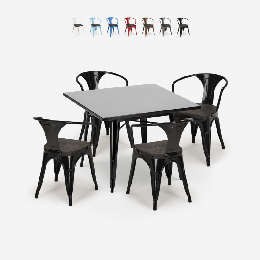 set tavolo nero 80x80cm 4 sedie stile industriale century wood black Catalogo set tavolo nero 80x80cm 4 sedie stile industriale century wood black Catalogo