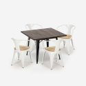 set industriale tavolo legno 80x80cm 4 sedie metallo hustle black top light Stock