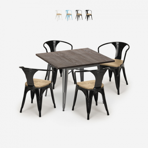 set tavolo cucina 80x80cm 4 sedie Lix legno industriale hustle top light Promozione