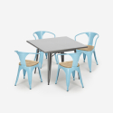 set tavolo industriale 80x80cm 4 sedie Lix legno metallo century top light Stock