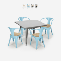 set tavolo industriale 80x80cm 4 sedie Lix legno metallo century top light Vendita