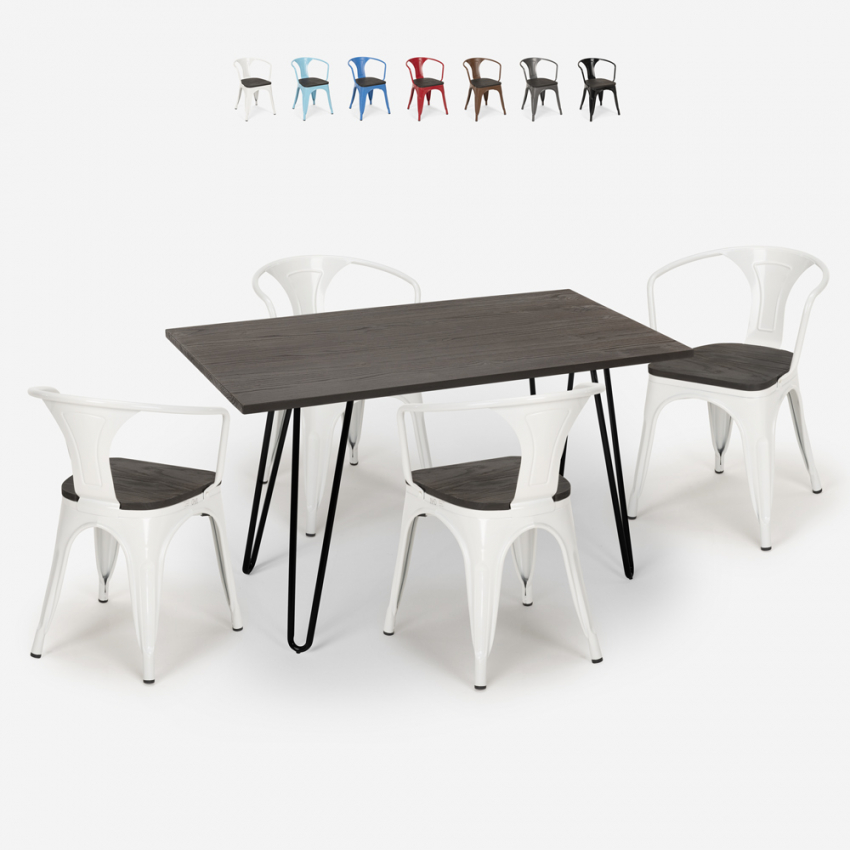 Set tavolo 120x60cm 4 sedie tolix legno industriale sala pranzo Wismar Wood