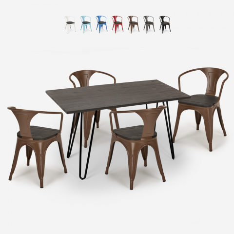 set tavolo 120x60cm 4 sedie legno industriale sala pranzo wismar wood Promozione