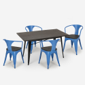 set 4 sedie legno tavolo 120x60cm industriale sala pranzo caster wood Prezzo